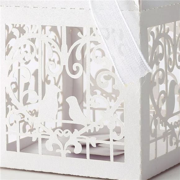 25Pcs/Lot 4x4 inches Laser Cut Pearl Paper Party Wedding Favor Ribbon Candy Box - Picture 3 of 6